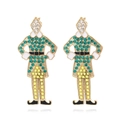 Exaggerated Nutcracker soldier stud earrings with colorful rhinestones and beads - Mixed Green