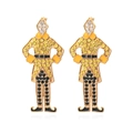 Exaggerated Nutcracker soldier stud earrings with colorful crystals in gold-tone setting - Mixed Yellow