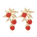 Boucles d'oreilles cerises avec strass rouges et design de feuille dorée élégant - Cerise Rouge (Or+Rouge)