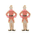 Nutcracker soldier stud earrings with colorful rhinestones and pink enamel details - Mixed Rose Red