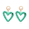 Orecchini a cuore in smalto verde menta con perle e strass su lega dorata alla moda - Verde Menta