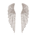 Boucles d'oreilles pendantes à longs glands en strass avec base en métal argenté - Argenté