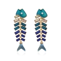 Creative fishbone drop earrings with colorful crystals and green enamel in gold finish - Multicolor