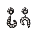Pendientes asimétricos negros estilo lava con pedrería y acabado metálico brillo - Negro
