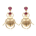 Vintage gold beetle earrings with red gemstones in retro Egyptian bohemian style - Gold with Pink Gemstone