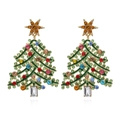 Auffällige Weihnachtsbaum-Ohrhänger mit bunten Strasssteinen und Vergoldung - Mehrfarbig