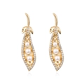 Pea pod pearl drop earrings with sparkling crystals in gold finish for women - Gold