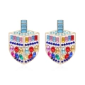 Bunte Dreidel-Ohrringe mit leuchtenden Strasssteinen und Emaille-Legierung Finish - Bunter Strassbesatz