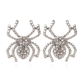 Gothic silver spider stud earrings with sparkling crystals and symmetrical insect design - Silver