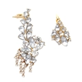 Orecchini a nappa floreale dorata con strass e clip per orecchie asimmetriche - Stile nappa fiore asimmetrico / Oro