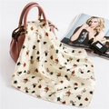Elegant floral silk satin neckerchief draped over a pink handbag in a stylish setting - 50cm x 50cm / Beige Floral (FX-17)