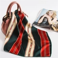 Elegant striped silk square scarf draped on a pink handbag with retro color blocks - 50cm x 50cm / Vintage Striped Block (FX-64)