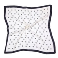 Elegant off-white square silk scarf with black borders and camellia flower print patterns - White