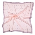 Detail of pink silk-like square scarf with camellia floral patterns and contrast borders - Light Pink