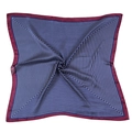 Detailed view of square silk scarf with navy stripes and elegant burgundy border - Wine Red Edge