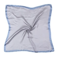 Square silk scarf with blue geometric patterns and satin texture on white background - Blue Trim