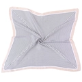 Detail of silk-feel square scarf with black and white geometric lines and pink border - Apricot Edge
