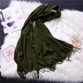 Close-up of dark green cashmere scarf with fringe, styled with luxury accessories - Army Green (FYR150-25)