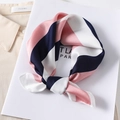 Chic 50x50cm striped silk scarf for women in pink white and navy blue elegant knot style - 50*50CM / Pink White Blue Diagonal Wide Stripe Style (FX-67)