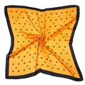 Orange silk square scarf with black camellia floral patterns and wide border - Orange