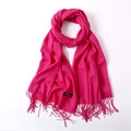 Solid bright pink cashmere-like shawl scarf with elegant fringe details on white background - Rose Red