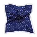 Navy blue silk square scarf featuring white camellia floral patterns and wide borders - Navy Blue