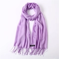 Detail of light purple cashmere scarf with soft fringes and fine material texture - Violet
