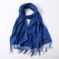 Deep blue cashmere scarf with tassels, long lightweight solid color wrap for women - Sapphire Blue