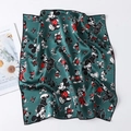 Detail of dark green silk square scarf with Mickey Mouse print and fine black rolled edges - 50cm x 50cm / Dark Green Mickey Mouse (FX-223)