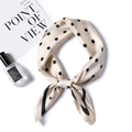 Elegant cream silk satin scarf with black polka dots shown on a clean white background - 70x70cm / Beige