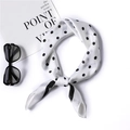 Detail of silk-satin scarf with black polka dots, styled with sunglasses and card - 70x70cm / White
