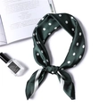 Elegant emerald green silk satin scarf with white polka dots for professional women - 70x70cm / Dark Green