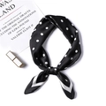 Macro detail of silk-like satin neck scarf with stylish black and white polka dot patterns - 70x70cm / Black