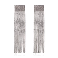 Elegant long rhinestone tassel earrings with geometric silver base and sparkling crystals - Silver