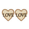 Elegant heart-shaped stud earrings with LOVE letters, pearls, and champagne rhinestones - Heart Shaped LOVE Pearl Stud Earrings (eh211109-2259)