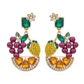 Tropical fruit earrings with purple pearls and lemon rhinestones in bohemian style - Multicolor