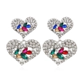 Boucles d'oreilles cœur multicouches avec strass colorés et cristaux de marquise - Rose vif