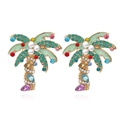 Boucles d'oreilles cocotier avec strass colorés et perles sur base dorée - Palmier (eh211122-2292) / Coloré