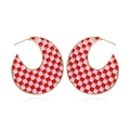 Orecchini a C a scacchi rosa e rossi con placcatura in oro e smalto vivace - Rosso