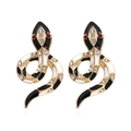 Exaggerated cobra stud earrings in gold alloy with black and white enamel and red crystals - Gold Black White Red Mixed