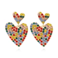 Colorful double heart dangle earrings with vibrant crystal pavé and golden finish - Multicolor