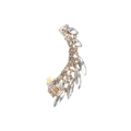 Orecchino a polsino a foglia dorata con cristalli e perle, elegante design ad ala - Zirconia Bianca