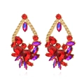 Pendientes retro geométricos con cristales rojos y diamantes de imitación de flores capas - Rojo