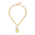 Collana a doppio strato dorata con ciondolo a forma di tazza di tè al latte e pietre colorate - Oro