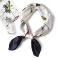 Detail of silk scarf with gold chain and rope patterns in black and white contrast - Navy Blue Edge