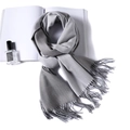 Detail of grey ombre faux cashmere scarf with tassels on white background - Gray Ombre Style (WJ24-22)