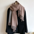 Minimalist winter scarf in coffee and grey cashmere-like fabric with fringe detailing - 200x65cm / Coffee And Gray (WT350-18)