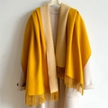 Detail view of double-sided cashmere-feel scarf in yellow and beige with long tassels - 200x65cm / Bright Yellow And Beige (WT350-30)