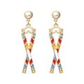 Exaggerated retro alloy earrings with colorful enamel, pearls, and sparkling rhinestones - Multicolor