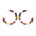 Orecchini a cerchio grandi a forma di C in stile boho con pietre colorate e perle - Pietra Multicolore + Perla